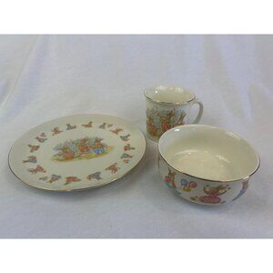 Mount Clemens Pottery Childs Plate Bowl Mug Set Vintage Bunny Design Made In Jap